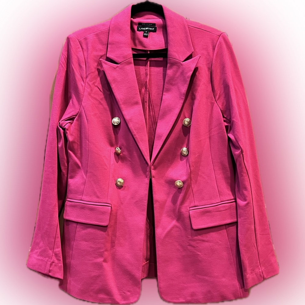 Lane Bryant “Bryant Blazer” Pink Double Breasted Gold Button Jacket Size 14, EUC